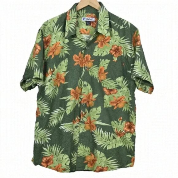 STOKED Hawaiian Short Sleeve Shirt Button Down Green Orange Crinkle  Size XL - Picture 1 of 8